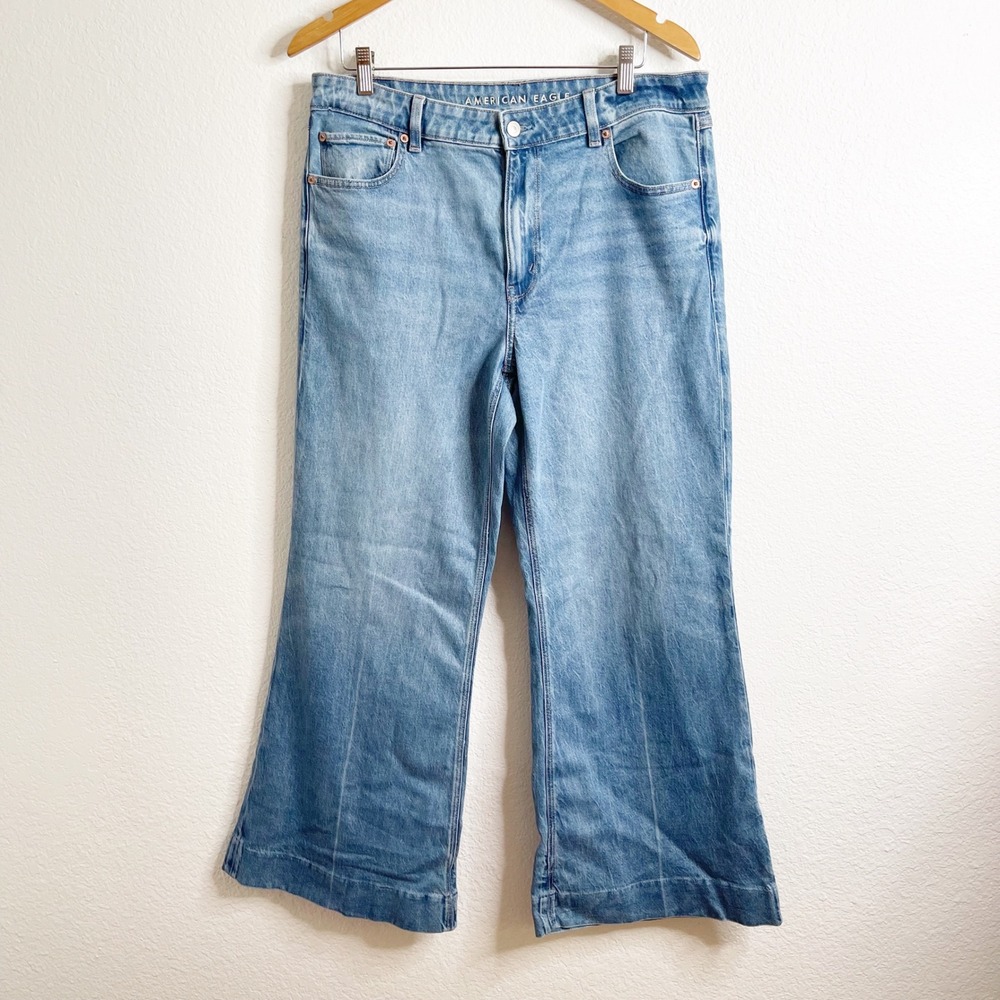 American Eagle Womens High Rise Flare Jeans Size 12 Medium Wash Blue Stretch